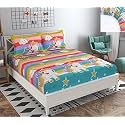 Dahlia Elastic Fitted Glace Cotton Queen Size (78x72x Upto 6 Inches) Bedsheet for Kids with 2 Pillow Covers-200TC (Multicolor)