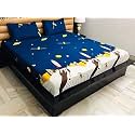 Dahlia Elastic Fitted Glace Cotton Queen Size (78x72x Upto 6 Inches) Bedsheet for Kids with 2 Pillow Covers-200TC (Blue Rocket)