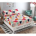 Dahlia Elastic Fitted Glace Cotton Queen Size (78x60x Upto 8 Inches) Bedsheet with 2 Pillow Covers-200TC (Triangle, Red Color)