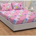 Dahlia Elastic Fitted Glace Cotton Single Bed (72x48x Upto 6 Inches) Bedsheet with 1 Pillow Covers-200TC (Candy, Pinkcolor)