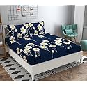 Dahlia Elastic Fitted Glace Cotton Queen Size (78x72x Upto 6 Inches) Bedsheet with 2 Pillow Covers-200TC (Blue Color)
