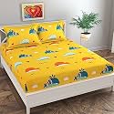 Dahlia Elastic Fitted Glace Cotton Single Bed (72x48x Upto 6 Inches) Bedsheet with 1 Pillow Covers-200TC (Striped, Blackcolor)