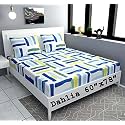 Dahlia Elastic Fitted Glace Cotton Queen Size (78x60x Upto 8 Inches) Bedsheet with 2 Pillow Covers-200TC (Line, Multicolor)