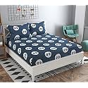 Dahlia Elastic Fitted Glace Cotton Queen Size (78x72x Upto 6 Inches) Bedsheet with 2 Pillow Covers-200TC (Panda, Black Color)