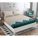 Dahlia Elastic Fitted Glace Cotton Queen Size (78x72x Upto 6 Inches) Bedsheet with 2 Pillow Covers-200TC (Pastel Green Color)