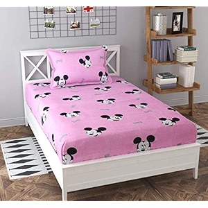 dahlia elastic fitted glace cotton single bed 72x48x upto 6 inches bedsheet with 1 pillow covers-200tc striped blackcolor