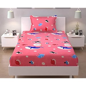 dahlia elastic fitted glace cotton single bed 72x48x upto 6 inches bedsheet with 1 pillow covers-200tc striped blackcolor
