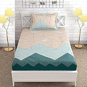 dahlia elastic fitted glace cotton single bed 72x48x upto 6 inches bedsheet with 1 pillow covers-200tc pastel green color
