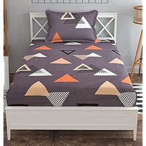 dahlia elastic fitted glace cotton single bed 72x48x upto 6 inches bedsheet with 1 pillow covers-200tc triangle winecolor