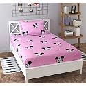 Dahlia Elastic Fitted Glace Cotton Single Bed (72x48x Upto 6 Inches) Bedsheet with 1 Pillow Covers-200TC (Striped, Blackcolor)