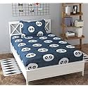 Dahlia Elastic Fitted Glace Cotton Single Bed (72x48x Upto 6 Inches) Bedsheet with 1 Pillow Covers-200TC (Panda, Black Color)