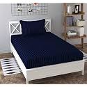 Dahlia Elastic Fitted Glace Cotton Single Bed (72x48x Upto 6 Inches) Bedsheet with 1 Pillow Covers-200TC (Striped, Bluecolor)