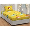 Dahlia Elastic Fitted Glace Cotton Single Bed (72x48x Upto 6 Inches) Bedsheet with 1 Pillow Covers-200TC (Striped, Blackcolor)