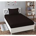 Dahlia Elastic Fitted Glace Cotton Single Bed (72x48x Upto 6 Inches) Bedsheet with 1 Pillow Covers-200TC (Striped, BrownColor)