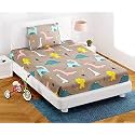 Dahlia Elastic Fitted Glace Cotton Single Bed (72x48x Upto 6 Inches) Bedsheet for Kids with 1 Pillow Covers-200TC (Dino, Brown Color)