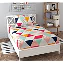 Dahlia Elastic Fitted Geometric Glace Cotton Single Bed (72x48x Upto 6 Inches) Bedsheet with 1 Pillow Covers-200TC (Red Rose, Maroon Color), Small_Single