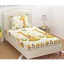 Dahlia Elastic Fitted Glace Cotton Single Bed (72x48x Upto 6 Inches) Bedsheet for Kids with 1 Pillow Covers-200TC (Giraffe, Yellow Color)