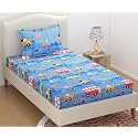 Dahlia Elastic Fitted Glace Cotton Single Bed (72x48x Upto 6 Inches) Bedsheet for Kids with 1 Pillow Covers-200TC (Car, Blue Color)