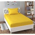 Dahlia Elastic Fitted Glace Cotton Single Bed (72x48x Upto 6 Inches) Bedsheet with 1 Pillow Covers-200TC (Striped, Yellowcolor)