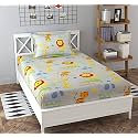 Dahlia Elastic Fitted Glace Cotton Single Bed (72x48x Upto 6 Inches) Bedsheet for Kids with 1 Pillow Covers-200TC (Lion, Brown Color)