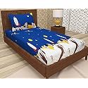 Dahlia Elastic Fitted Glace Cotton Single Bed (72x48x Upto 6 Inches) Bedsheet for Kids with 1 Pillow Covers-200TC (Rocket, Blue Color)