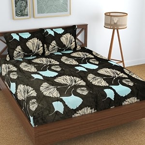 dahlia fleece fitted warm bedsheets for double bed 72x78x upto 8 inches with 2 pillow covers patta multicolor