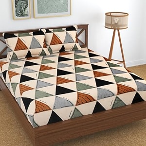 dahlia fleece fitted warm bedsheets for double bed 72x78x upto 8 inches with 2 pillow covers triangle brown color