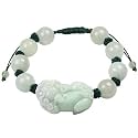 Dahlia Fortune Pixiu Jade Bracelet, Real Grade A Certified Burma Jadeite Bead Pi Yao Wristlet, Adjustable Cord