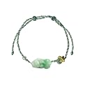 Dahlia Fortune Pixiu Jade Bracelet, Real Grade A Certified Burma Jadeite Bead Pi Yao Wristlet, Adjustable Cord