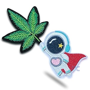 daily crafts 2 pcs space astronaut and cool green leaf theme embroidered patch iron-on patch diy clothes sticker trim embellishments applique astronaut and leaf