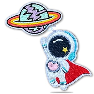 2 pcs embroidered patch iron-on patch diy clothes sticker trim embellishments applique astronaut planet