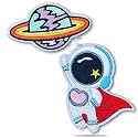 2 pcs Embroidered Patch, Iron-on Patch DIY Clothes Sticker Trim Embellishments Applique (Astronaut Planet)