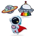3 pcs Embroidered Patch, Iron-on Patch DIY Clothes Sticker Trim Embellishments Applique (Astronaut Space Combo)