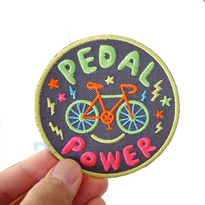 1 pc single circle go green pedal power embroidered patch iron-on patch diy clothes sticker trim embellishments applique