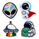 Daily Crafts Unisex Iron on Embroidered Patch Large for Clothing| Colorful UFO Alien Spaceship, Pastel Colored Alien Head, Cute Sitting Astronaut Hugging Smiling Earth, Galaxy Superhero Cute Flying Astronaut