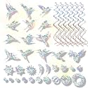 Daily Tresaures 33Pcs Anti-Collision Window Stickers, Multi-Shaped Prism Vinyl Window Clings with 6Pcs Spiral Shaped Reflectors for Bird Strikes-Stop Birds Flying into Windows(Bird/Circle/Flower/Leaf)