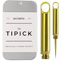 DAILYCARRYCO. TiPick Titanium Toothpick Holder - Portable Metal Travel Toothpick - Reusable EDC Micro Toothpick - Compact &amp; Convenient - Carry On-the-Go - Titanium Construction, Gold