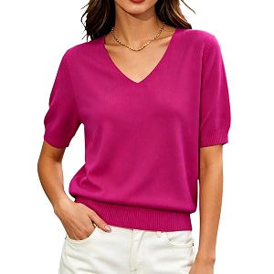 DAIMIDY Womens Short Sleeve Sweater V Neck