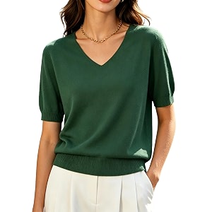 DAIMIDY Womens Short Sleeve Sweater V Neck