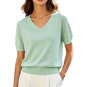 DAIMIDY Womens Short Sleeve Sweater V Neck