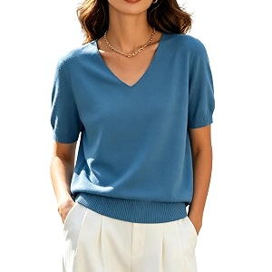 DAIMIDY Womens Short Sleeve Sweater V Neck