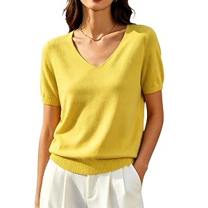 DAIMIDY Womens Short Sleeve Sweater V Neck