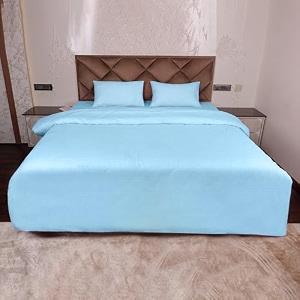 daksh premium cotton 300tc stain striped double size duvet coverquiltrazaicomforter cover 9134 x 10134- sky blue