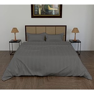 daksh premium cotton 300tc stain striped king size duvet coverquiltrazaicomforter cover 10234 x 11034 with 2 pillow covers - grey