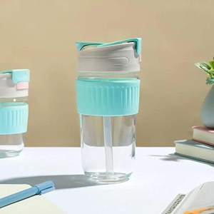 transparent glass travel coffee mug with lid 500 ml reusable coffee cup with silicone sleeve bpa free microwave safe durable pack of 2 multi color sipper 500mlpack of 2