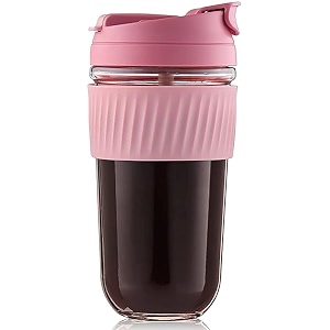 glass coffee cup and mug with lid and straw travel tumbler mason jar can sipper for hot and cold drinks pack of 1