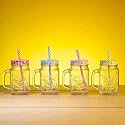 500ML Glass Mason Jar with Multi-Color Airtight Lids and Reusable Straw Pack of 6 with Handle for Juice Smoothies Shakes and Cold Beverages