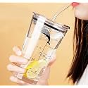 Glass Mug Random Design, Cartoon Pattern,Creative Multipurpose Drinking Glass Measuring Mug/Cup with Silicone Straw and Glass Lid Drink for Milk,Tea,Coffee,Juice,Cup &amp; Mug (Pack of 1)