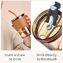 Glass Reusable Coffee Sipper Mug eather Sleeve Glass Tumbler with Glass Straw and Airtight Lid for Coffee,Tea, Milk Beverages 435ml (Black Buck) (Pack of 4)