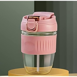 reusable glass coffee sipper with lid and straw 350ml leakproof tumbler travel mugsmoothies any cold hot drinking cups pack of 1 multi color pack of 1